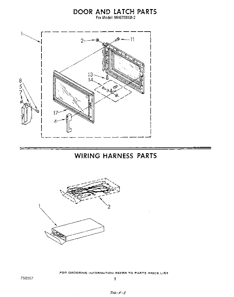 DOOR AND LATCH , WIRING HARNESS Diagram and Parts List for MH6700XM2  Whirlpool Microwave