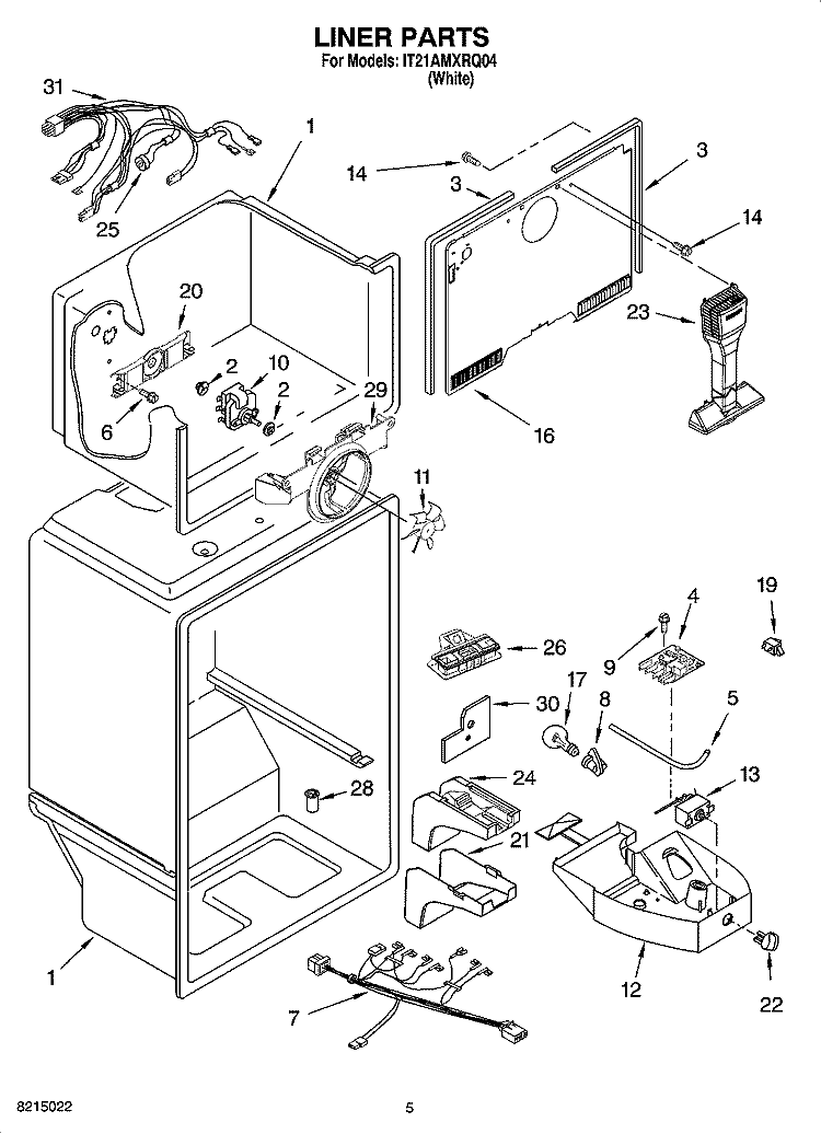 LINER PARTS Diagram and Parts List for IT21AMXRQ04  Inglis Refrigerator