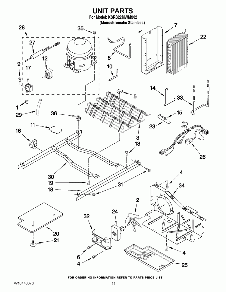 UNIT PARTS Diagram and Parts List for KSRS22MWMS02  KitchenAid Refrigerator