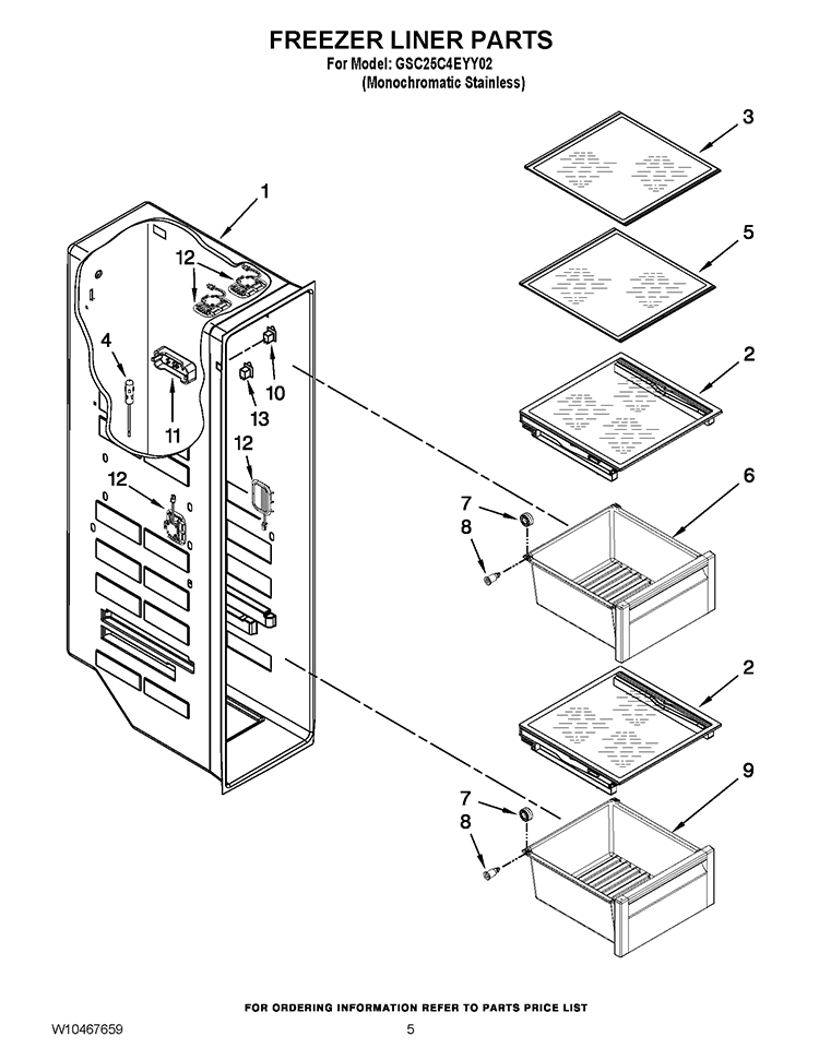 FREEZER LINER PARTS Diagram and Parts List for GSC25C4EYY02  Whirlpool Refrigerator