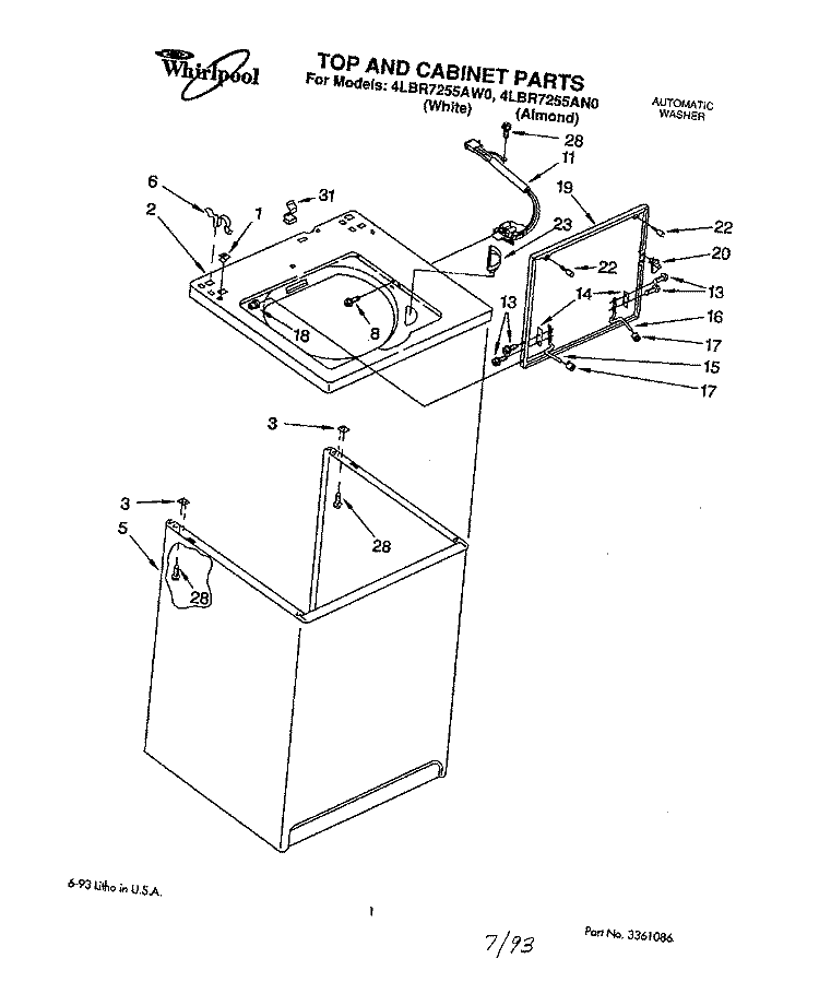 TOP AND CABINET, LIT/OPTIONAL Diagram and Parts List for 4LBR7255AN0  Whirlpool Washer