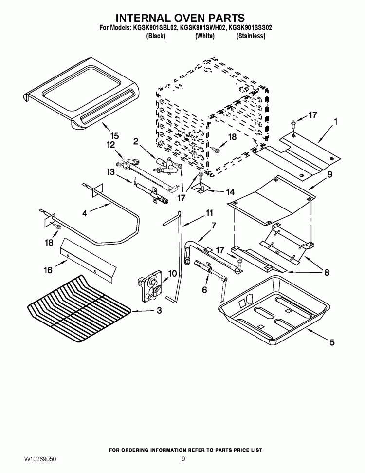 INTERNAL OVEN PARTS Diagram and Parts List for KGSK901SBL02  KitchenAid Range