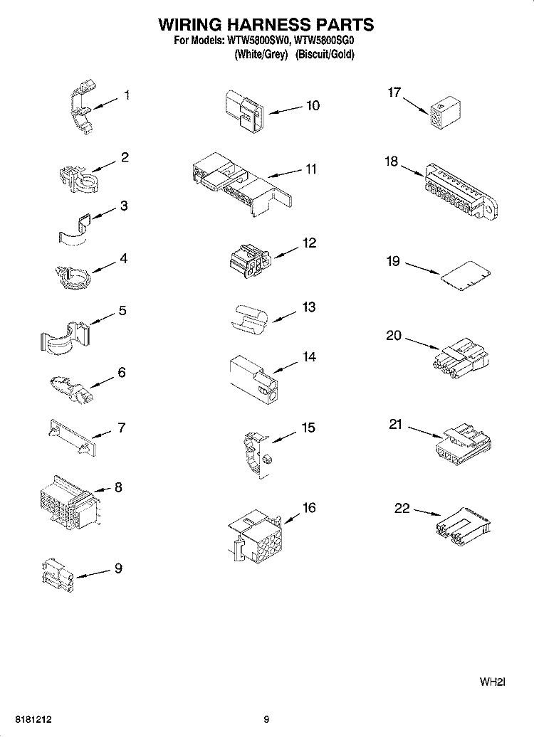 WIRING HARNESS PARTS Diagram and Parts List for WTW5800SG0  Whirlpool Washer