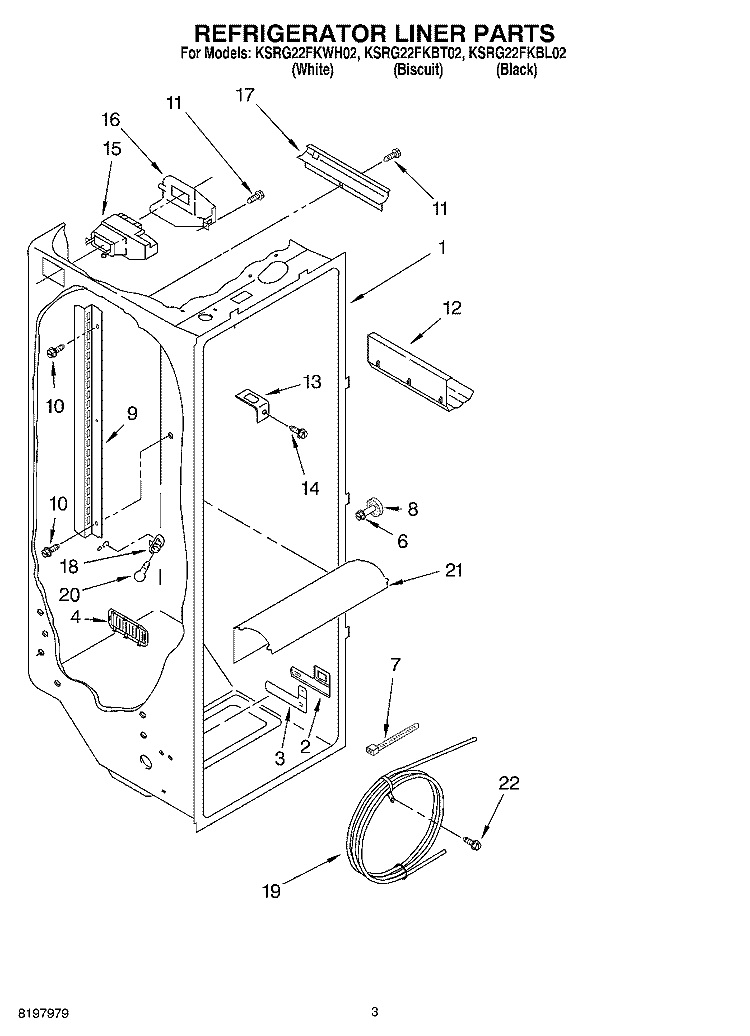 REFRIGERATOR LINER Diagram and Parts List for KSRG22FKBL02  KitchenAid Refrigerator