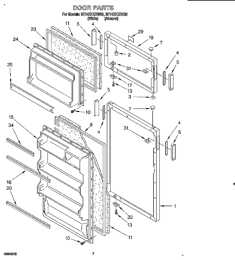 DOOR Diagram and Parts List for RT14ZKXDN02  Roper Refrigerator