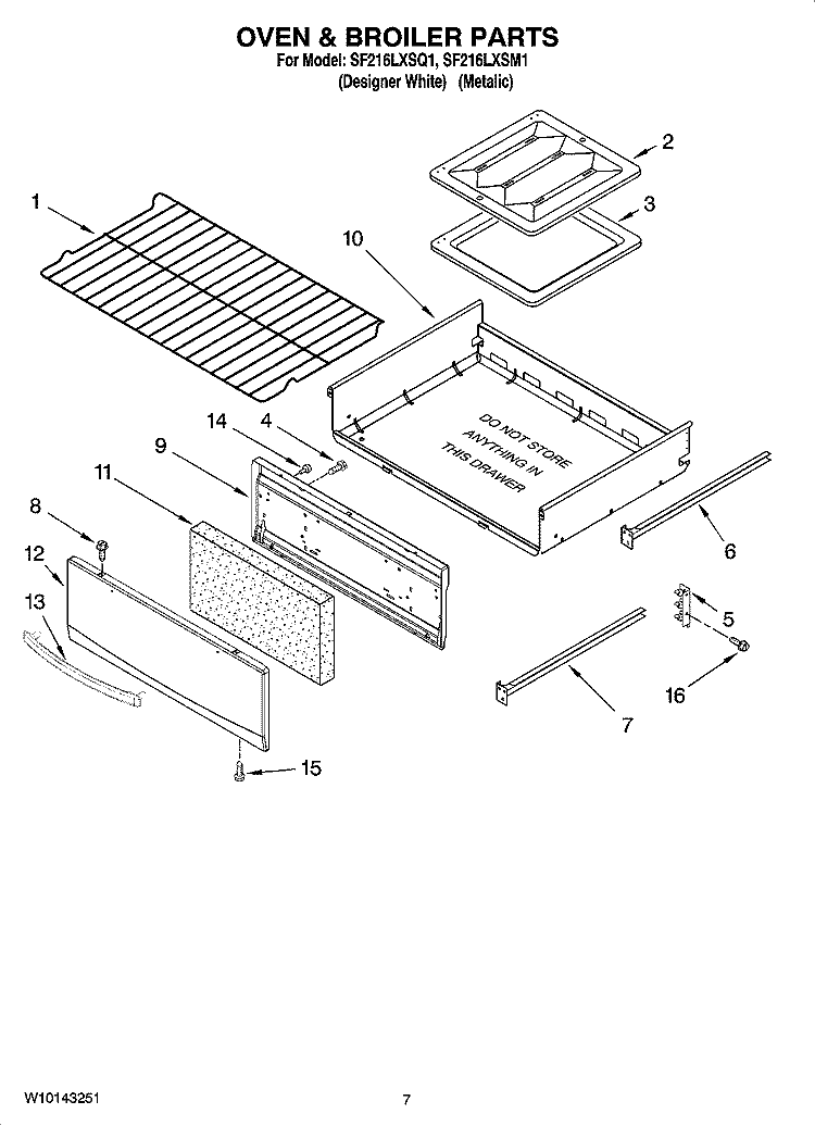 OVEN & BROILER PARTS Diagram and Parts List for SF216LXSQ1  Whirlpool Range