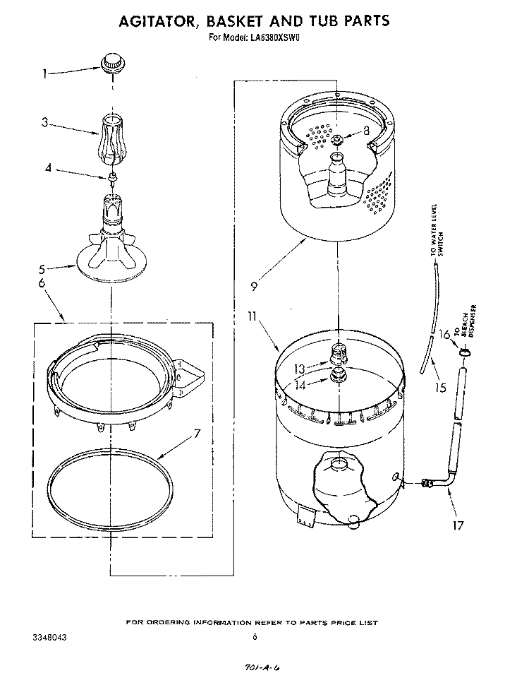 AGITATOR, BASKET AND TUB Diagram and Parts List for LA6380XSW0  Whirlpool Washer