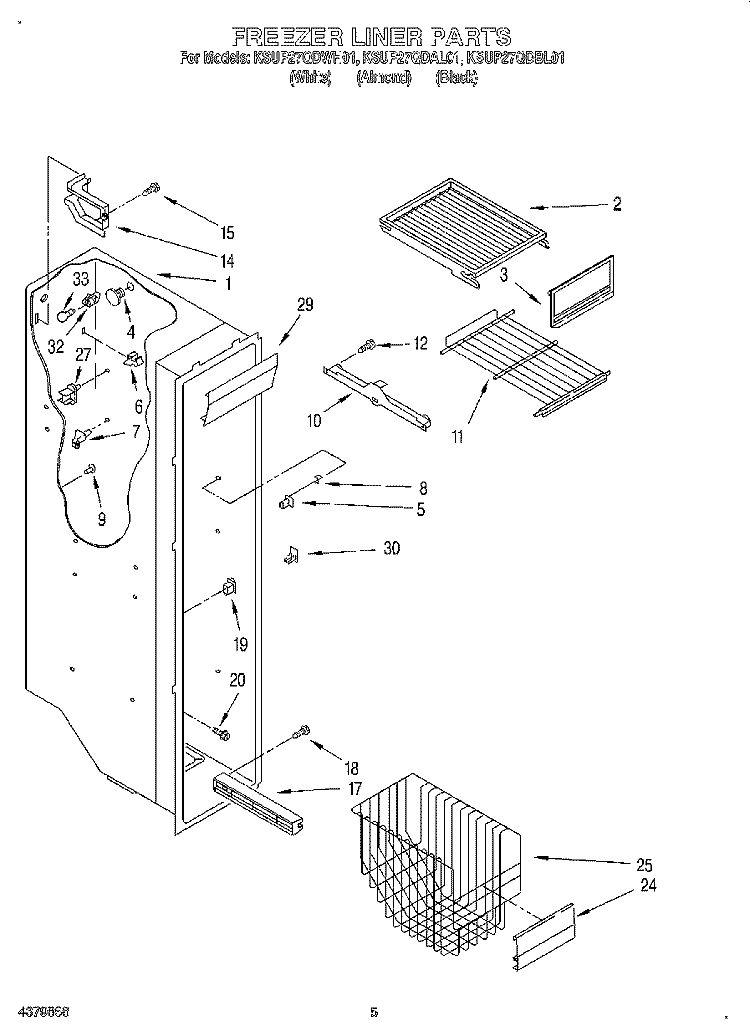 FREEZER LINER Diagram and Parts List for KSUP27QDBL01  KitchenAid Refrigerator