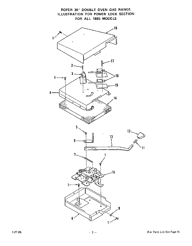 POWER LOCK Diagram and Parts List for 1885W1A  Roper Range