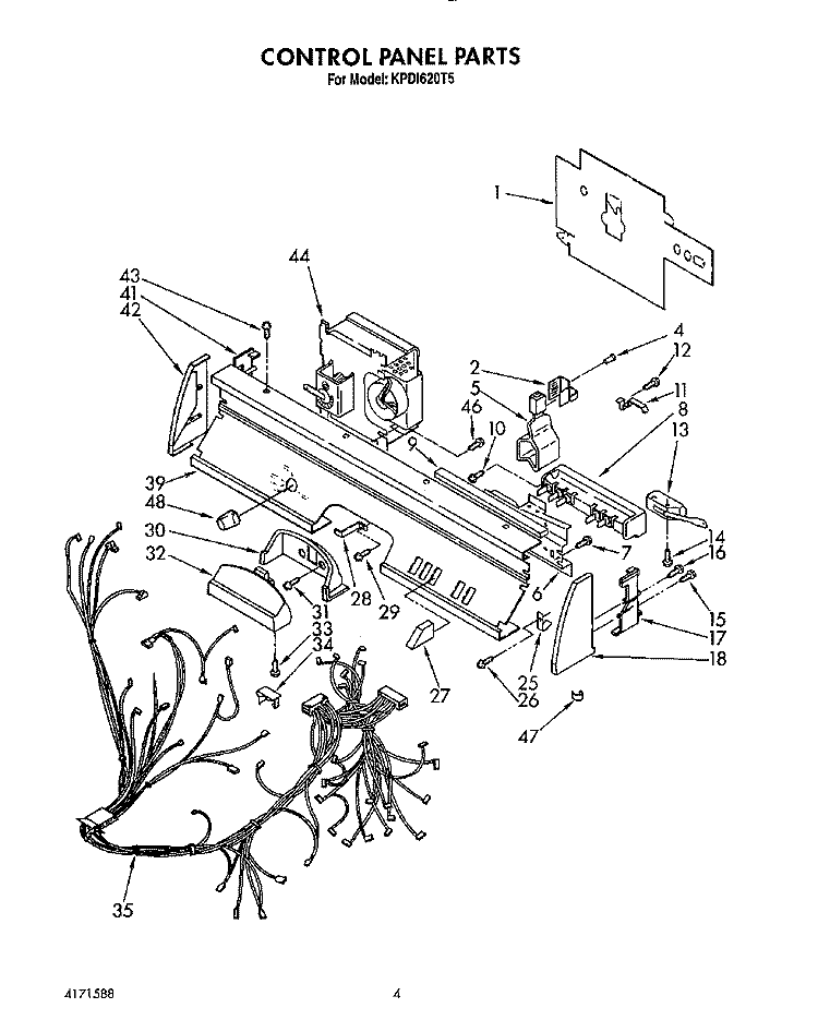 CONTROL PANEL, LIT/OPTIONAL Diagram and Parts List for KPDI620T5  KitchenAid Dishwasher