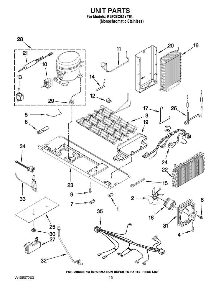 UNIT PARTS Diagram and Parts List for KSF26C6XYY04  KitchenAid Refrigerator