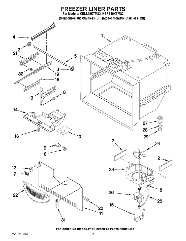 FREEZER LINER PARTS Diagram and Parts List for KBLS19KTMS2  KitchenAid Refrigerator