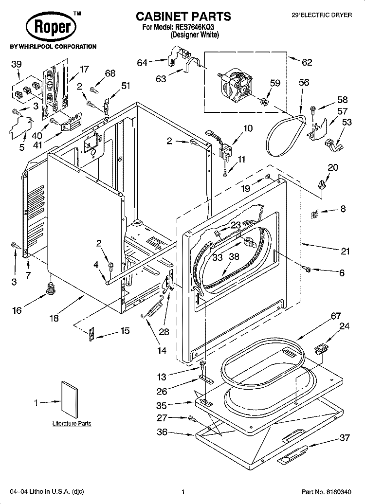 CABINET PARTS Diagram and Parts List for RES7646KQ3  Roper Dryer