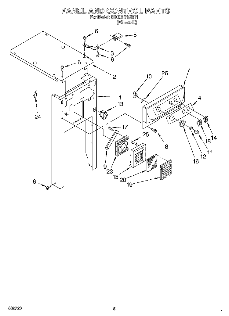 PANEL AND CONTROL Diagram and Parts List for KUCC151GBT1  KitchenAid Trash Compactor
