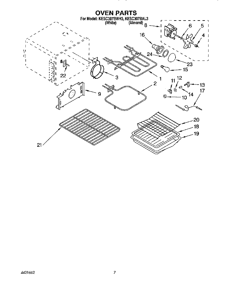 OVEN Diagram and Parts List for KESC307BWH3  KitchenAid Range