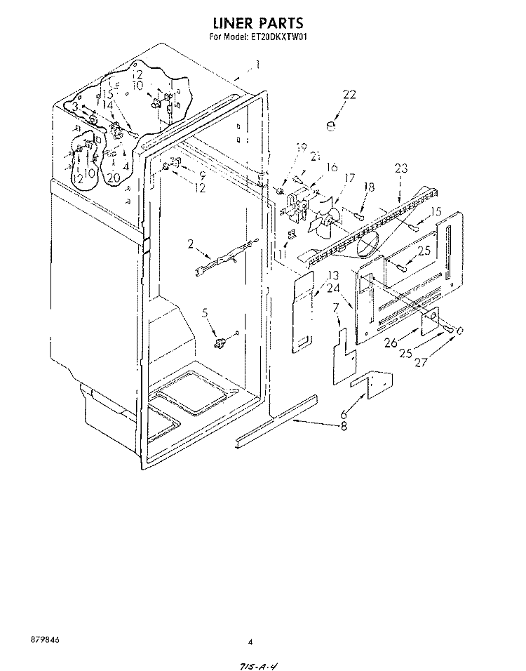 LINER Diagram and Parts List for ET20DKXTG01  Whirlpool Refrigerator