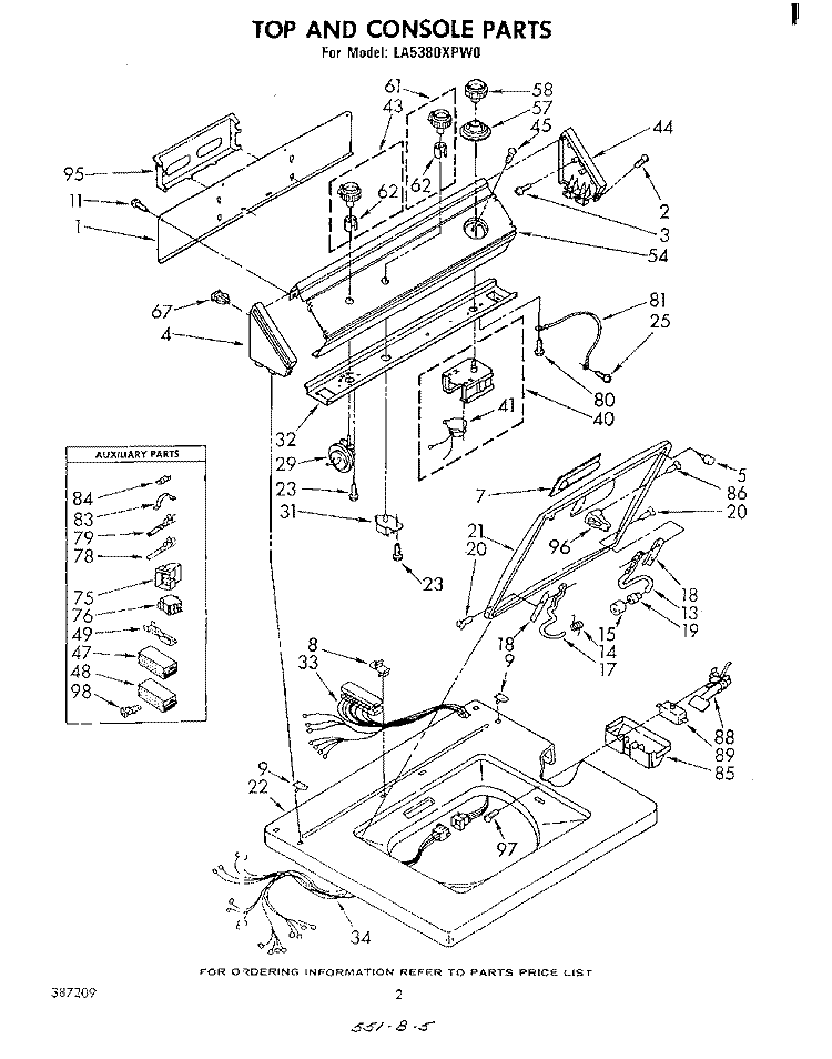 TOP AND CONSOLE Diagram and Parts List for LA5380XPW0  Whirlpool Washer
