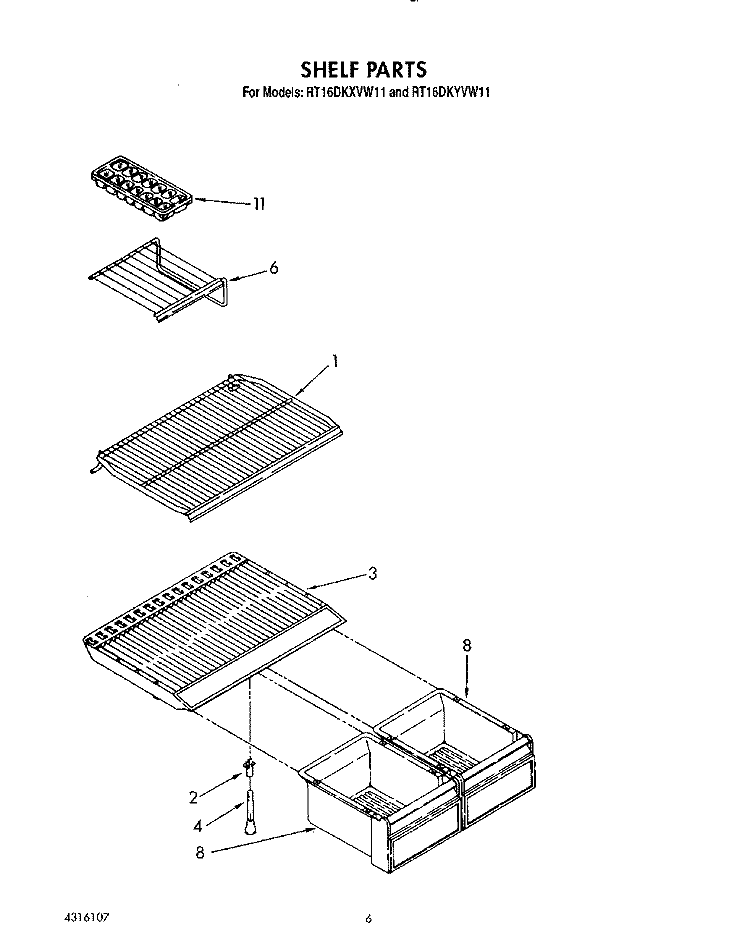 SHELF Diagram and Parts List for RT16DKYVW11  Roper Refrigerator