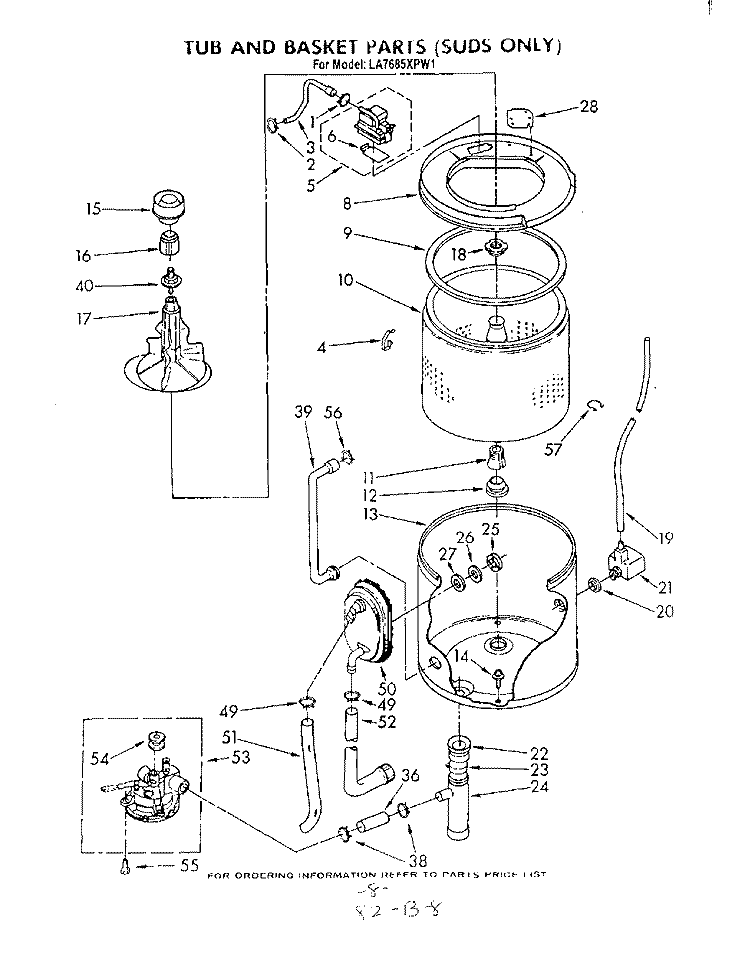 TUB AND BASKET (SUDS ONLY) Diagram and Parts List for LA7680XPW1  Whirlpool Washer