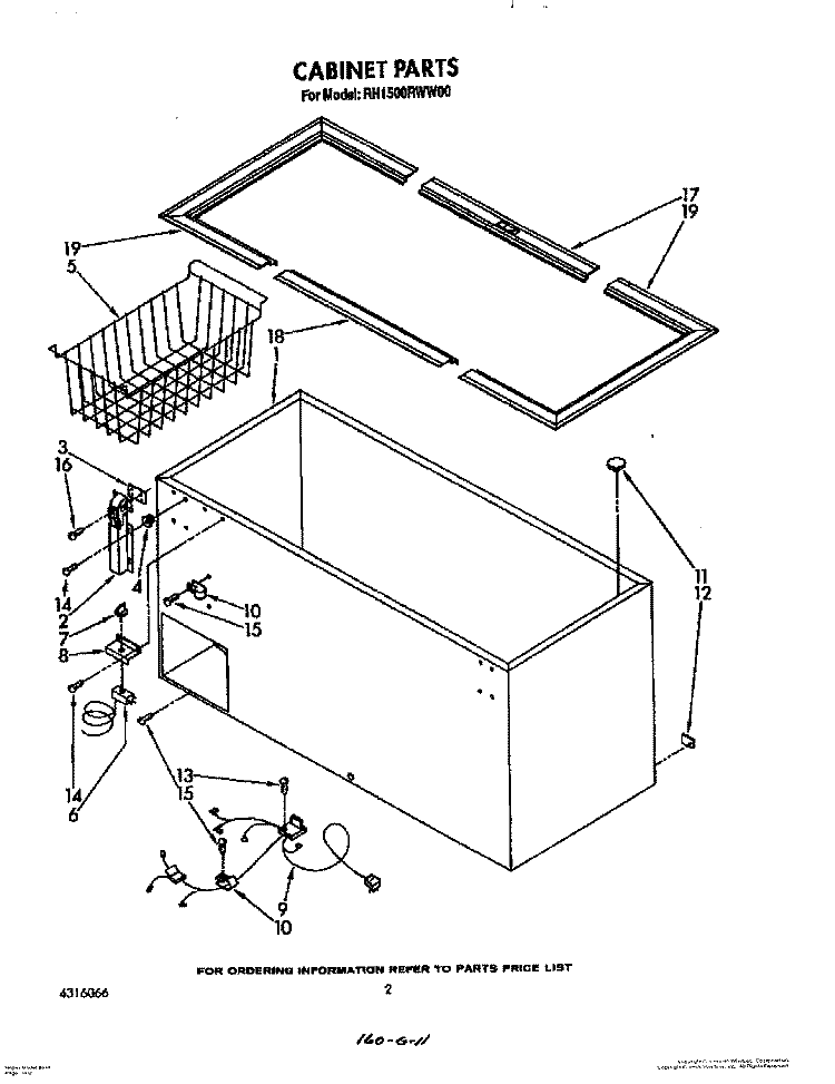CABINET Diagram and Parts List for RH1500RWW00  Roper Freezer