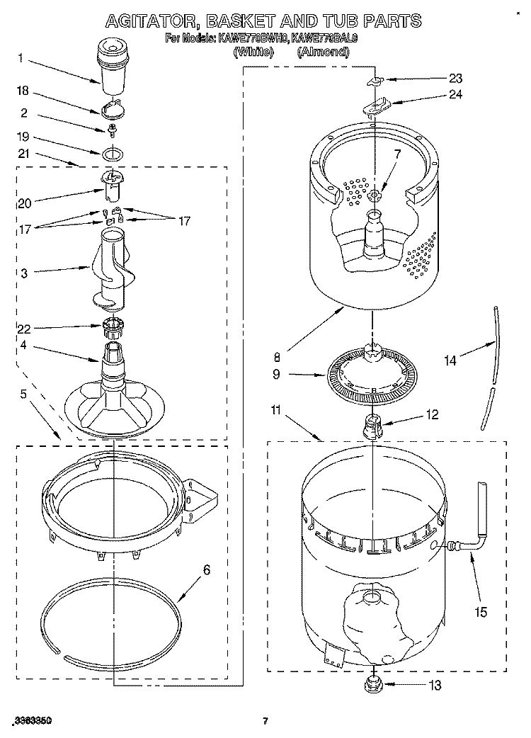 AGITATOR, BASKET, AND TUB Diagram and Parts List for KAWE770BWH0  KitchenAid Washer