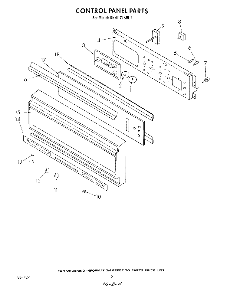 CONTROL PANEL Diagram and Parts List for KEBI171SBL1  KitchenAid Wall Oven