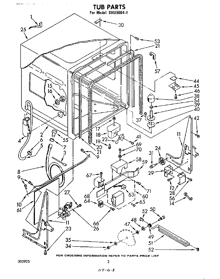 TUB , LITERATURE AND OPTIONAL Diagram and Parts List for SHU90041  Whirlpool Dishwasher