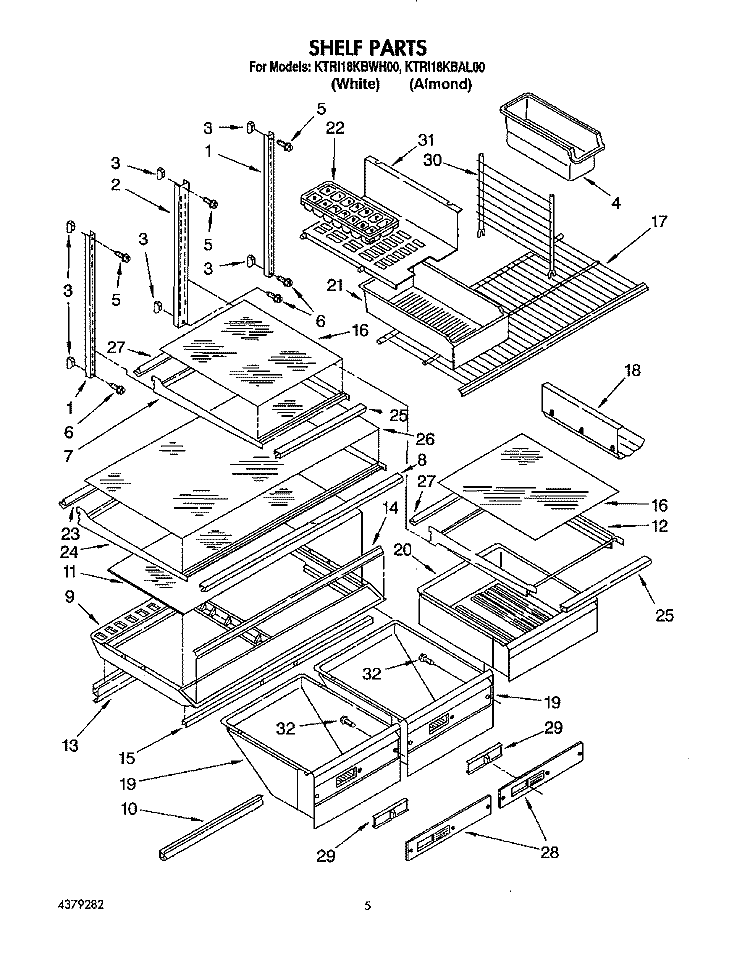 SHELF, LIT/OPTIONAL Diagram and Parts List for KTRI18KBWH00  Whirlpool Refrigerator