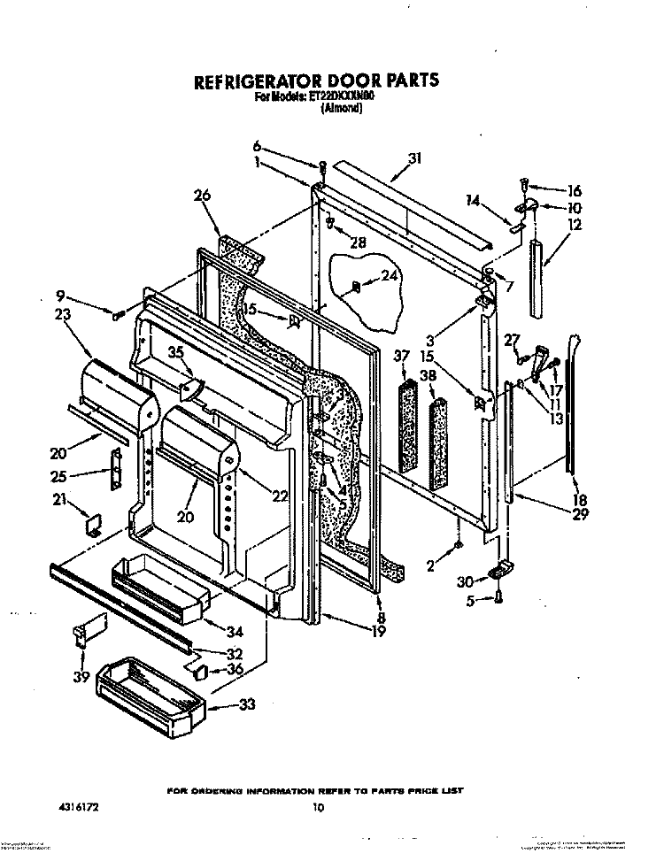 REFRIGERATOR DOOR Diagram and Parts List for ET22DKXXW00  Whirlpool Refrigerator