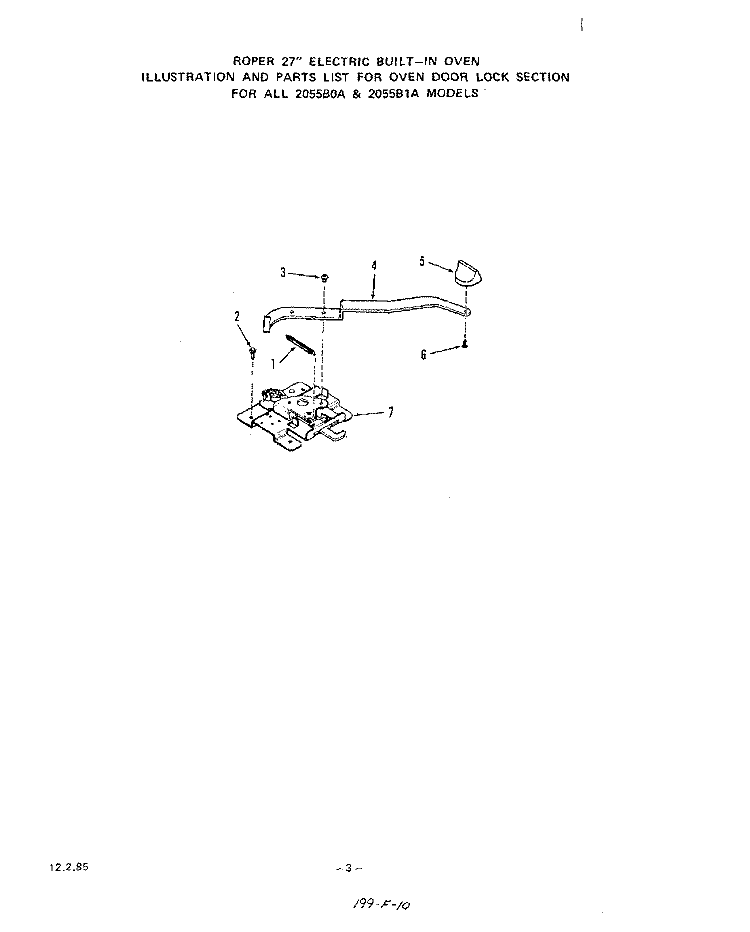 OVEN DOOR LOCK Diagram and Parts List for 2055B1A  Roper Range