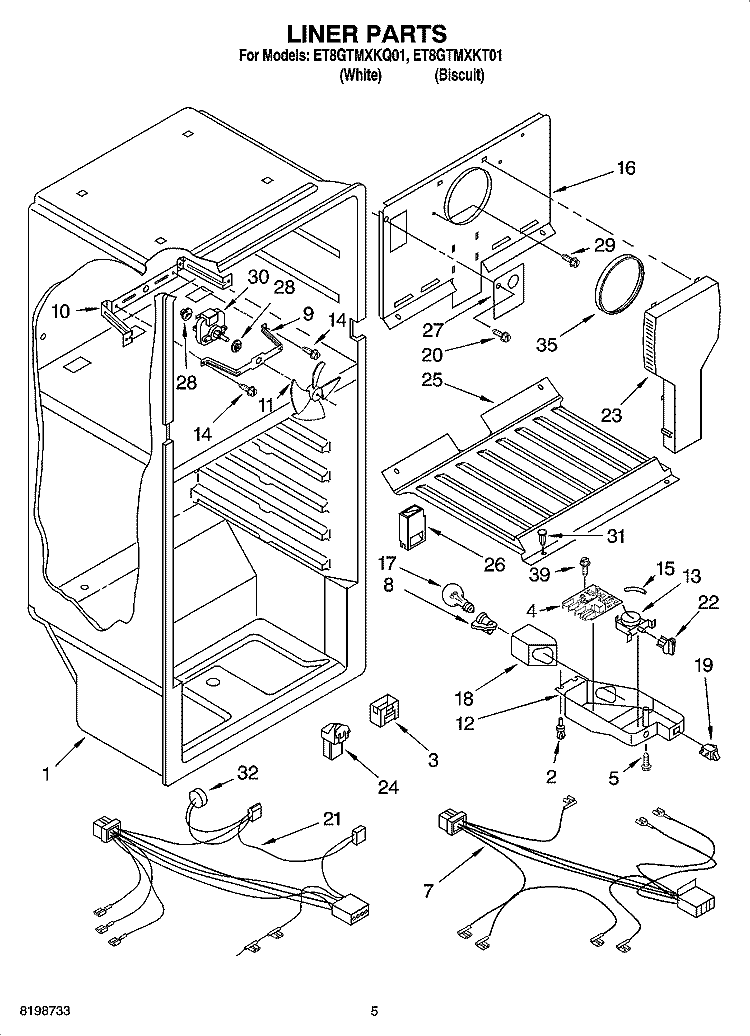 LINER PARTS Diagram and Parts List for ET8GTMXKT01  Whirlpool Refrigerator