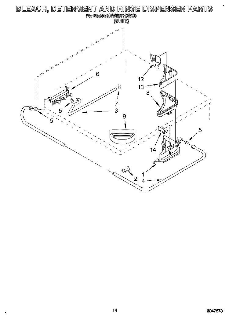BLEACH, DETERGENT AND RINSE DISPENS Diagram and Parts List for KAWE977DWH0  KitchenAid Washer