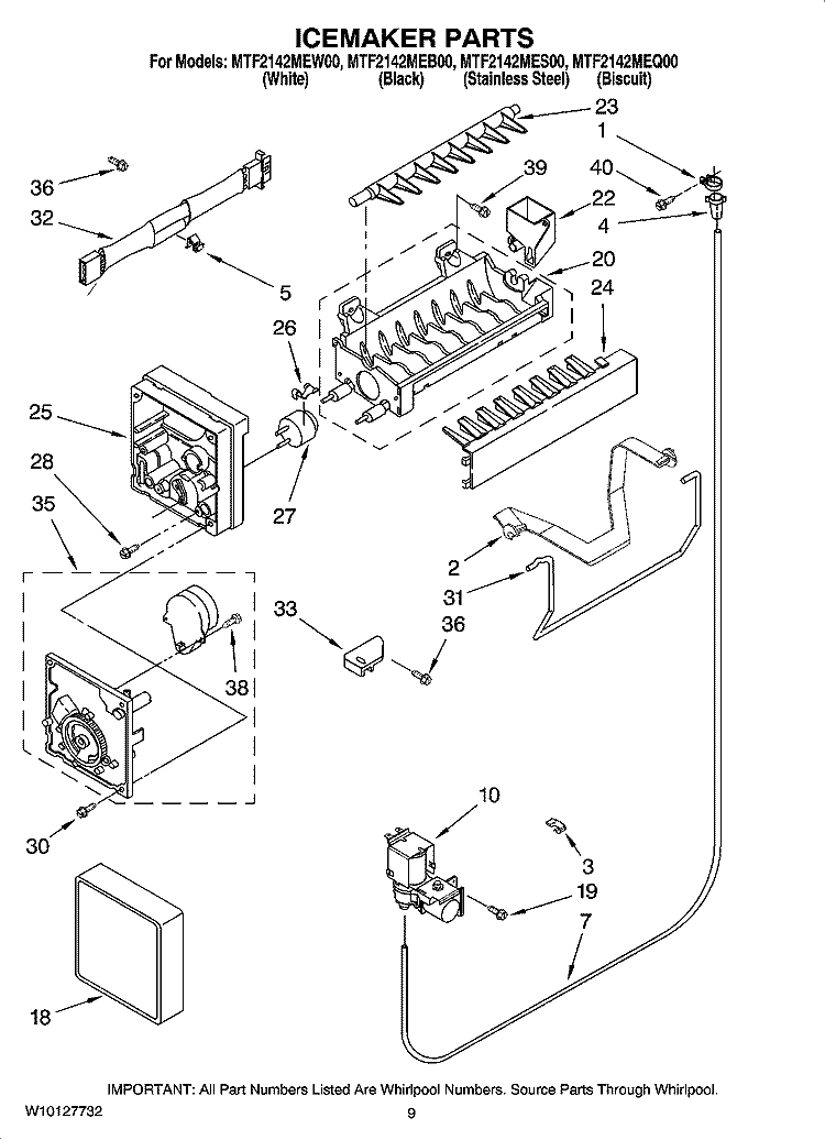 ICEMAKER PARTS Diagram and Parts List for MTF2142MES00  Whirlpool Refrigerator