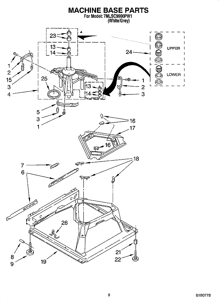 MACHINE BASE PARTS Diagram and Parts List for 7MLSC9900PW1  Whirlpool Washer