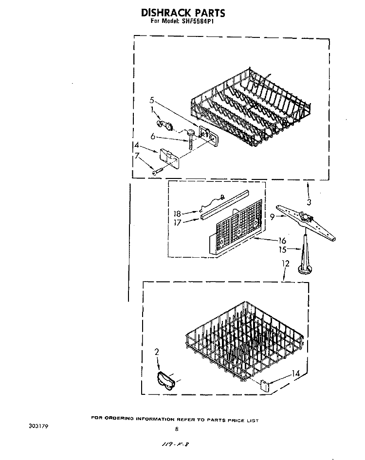 DISKRACK Diagram and Parts List for SHF5584P1  Whirlpool Dishwasher