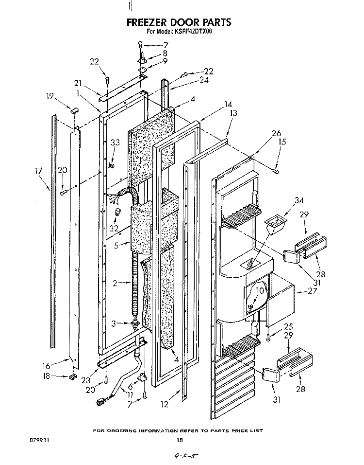 FREEZER DOOR Diagram and Parts List for KSRF42DTX00  KitchenAid Refrigerator