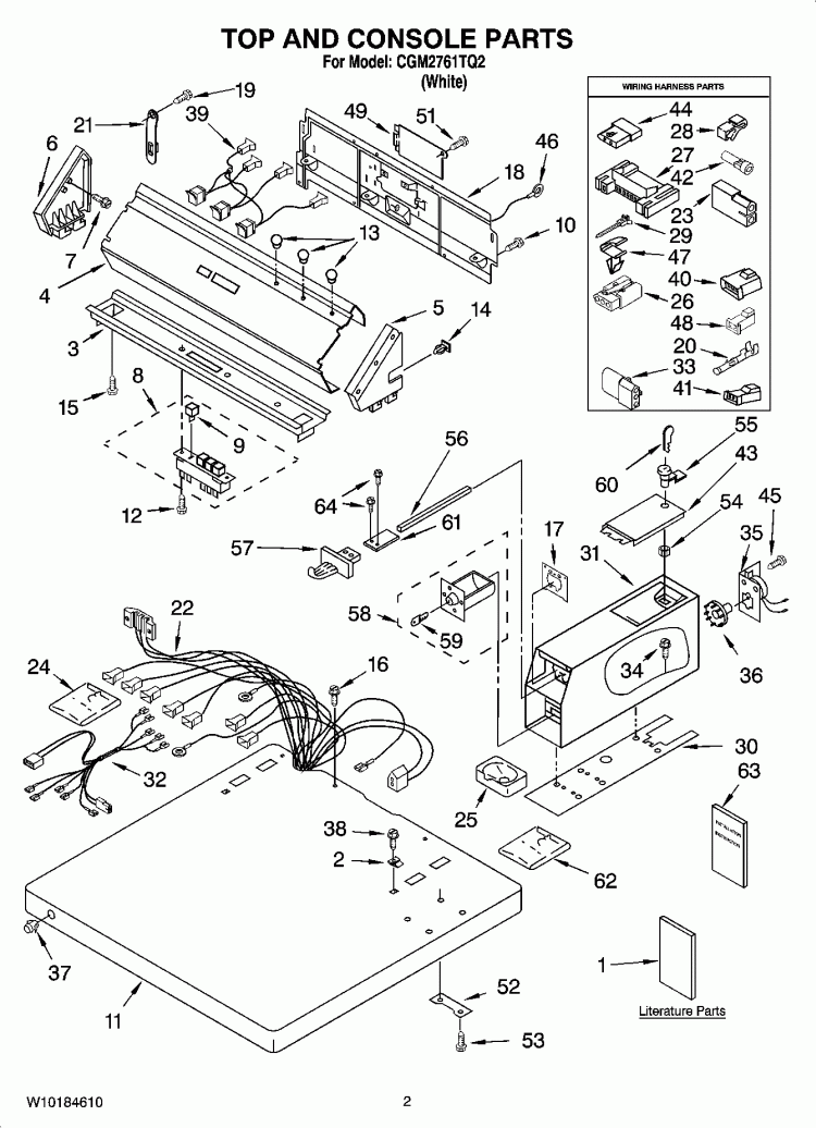 TOP AND CONSOLE PARTS Diagram and Parts List for CGM2761TQ2  Whirlpool Dryer