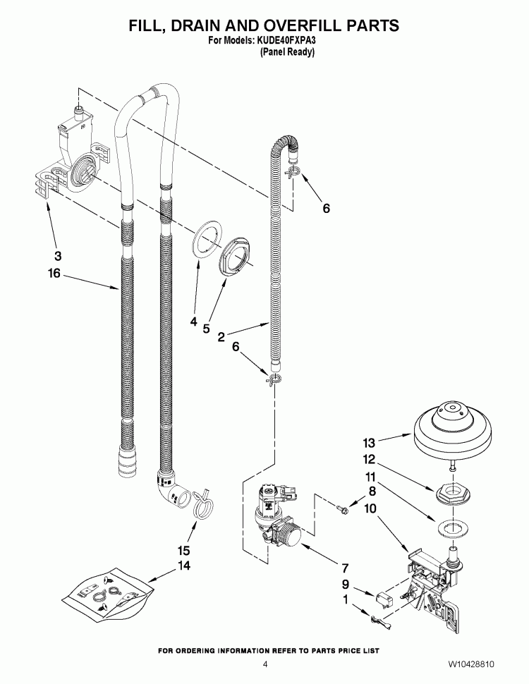 FILL, DRAIN AND OVERFILL PARTS Diagram and Parts List for KUDE40FXPA3  KitchenAid Dishwasher