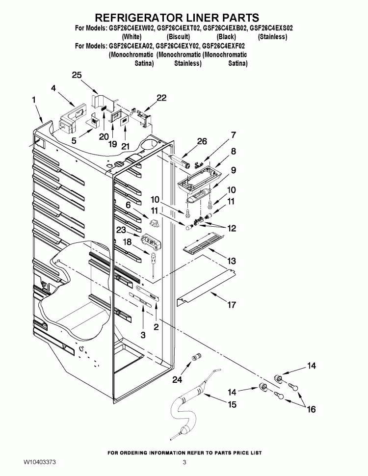 REFRIGERATOR LINER PARTS Diagram and Parts List for GSF26C4EXB02  Whirlpool Refrigerator