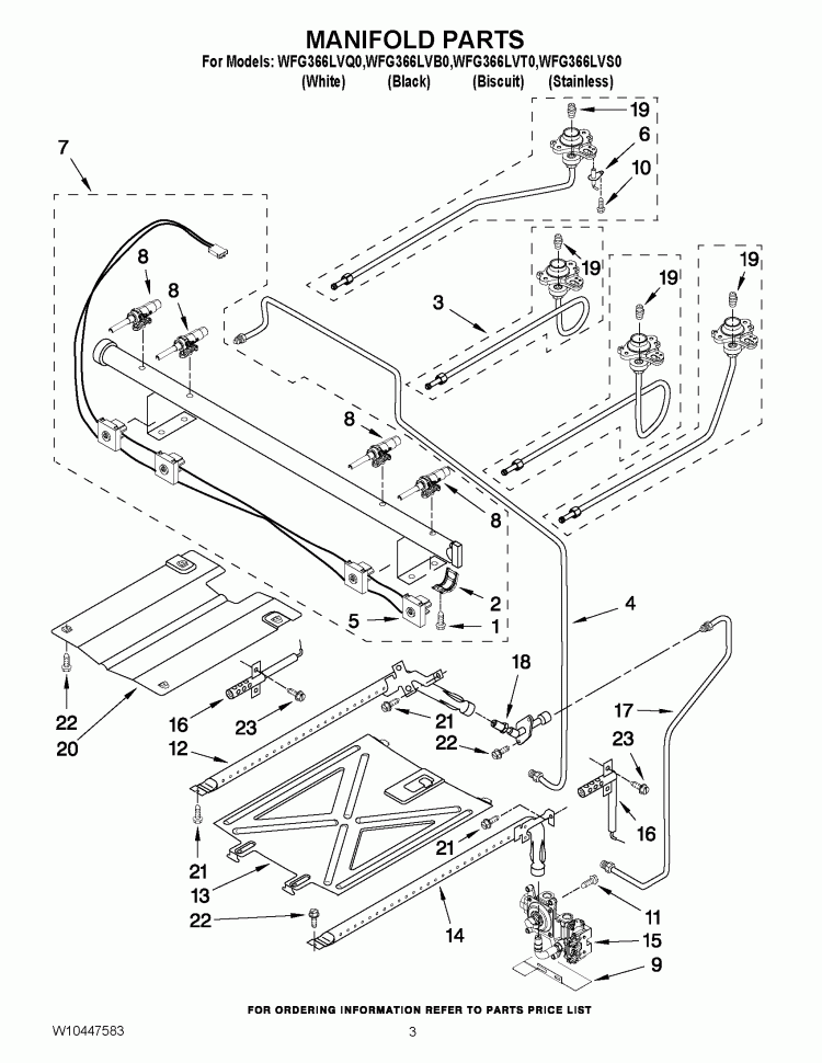 MANIFOLD PARTS Diagram and Parts List for WFG366LVQ0  Whirlpool Range