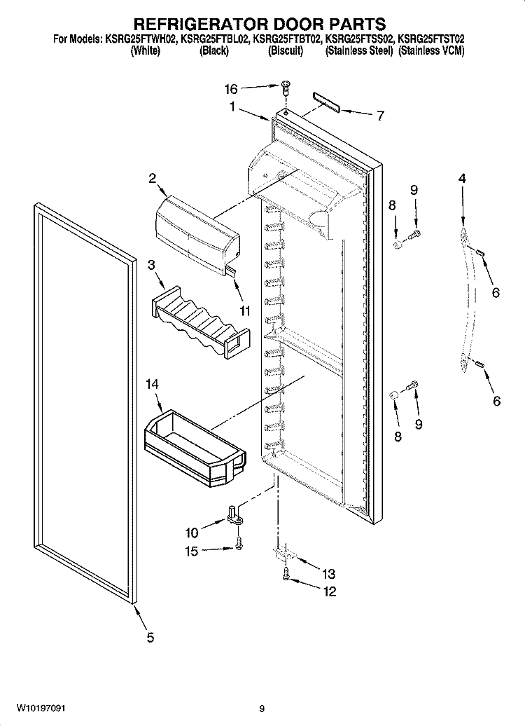 REFRIGERATOR DOOR PARTS Diagram and Parts List for KSRG25FTST02  KitchenAid Refrigerator