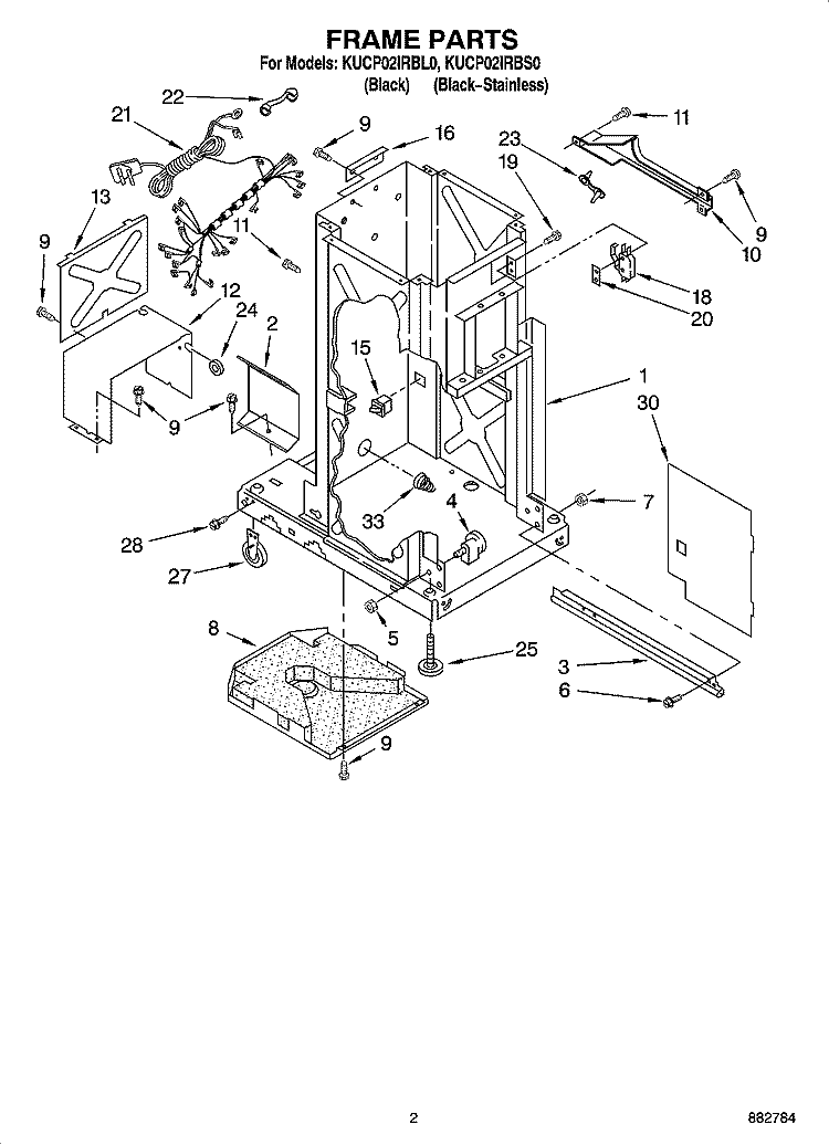 FRAME PARTS Diagram and Parts List for KUCP02IRBL0  KitchenAid Trash Compactor