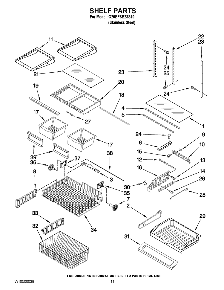 SHELF PARTS Diagram and Parts List for G20EFSB23S10  Whirlpool Refrigerator