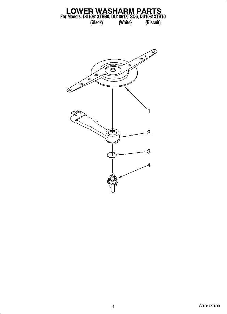 LOWER WASHARM PARTS Diagram and Parts List for DU1061XTST0  Whirlpool Dishwasher