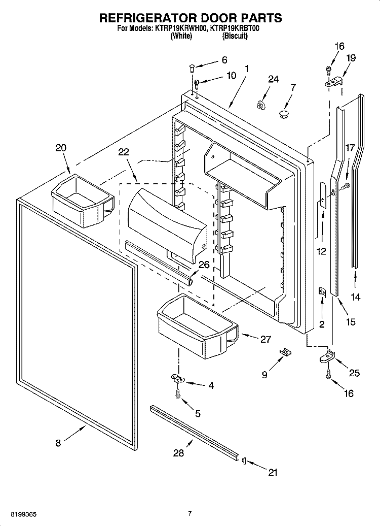 REFRIGERATOR DOOR PARTS Diagram and Parts List for KTRP19KRBT00  Whirlpool Refrigerator