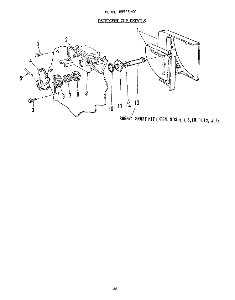 DETERGENT CUP Diagram and Parts List for 8585L00  Roper Dishwasher