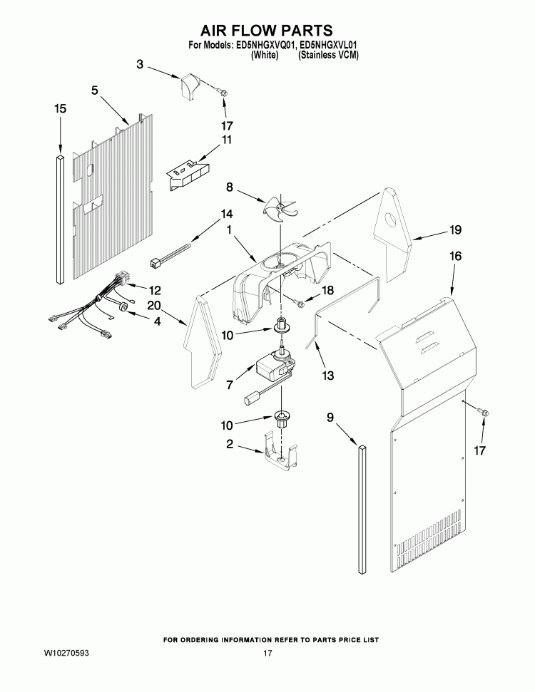 AIR FLOW PARTS Diagram and Parts List for ED5NHGXVQ01  Whirlpool Refrigerator