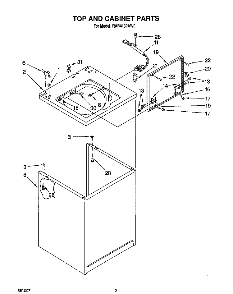 TOP AND CABINET, LIT/OPTIONAL Diagram and Parts List for RAB4132AL0  Whirlpool Washer
