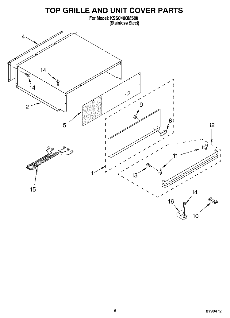 TOP GRILLE AND UNIT COVER PARTS Diagram and Parts List for KSSC48QMS00  KitchenAid Refrigerator