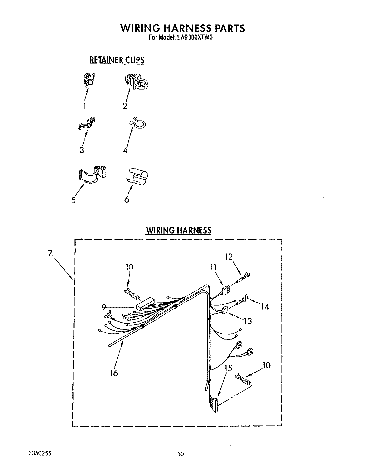 WIRING HARNESS Diagram and Parts List for LA9300XTN0  Whirlpool Washer